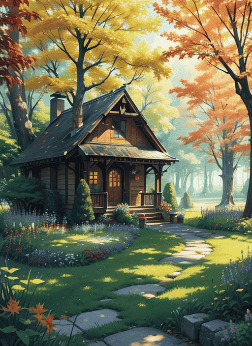 Căn nhà gỗ ở giữa rừng lá phong